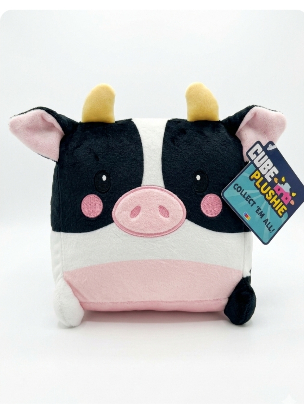 Memory Foam Sensory Plushies Black & Pink Cow Stuffed Animal Cube Squish Squishy